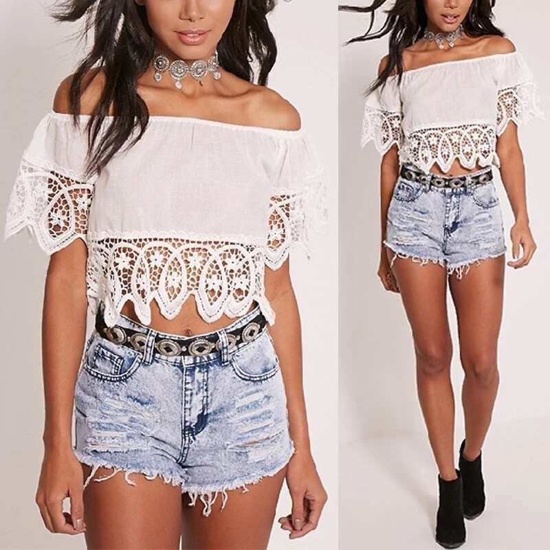 White lace blouse and shorts