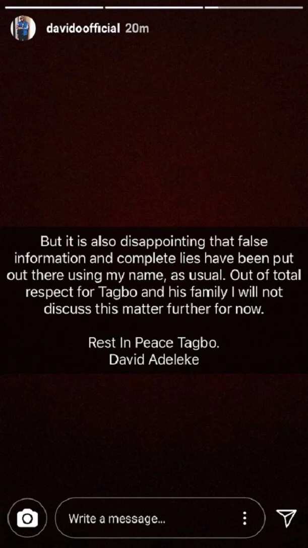 Davido speaks out after he was blamed for the death of his friend