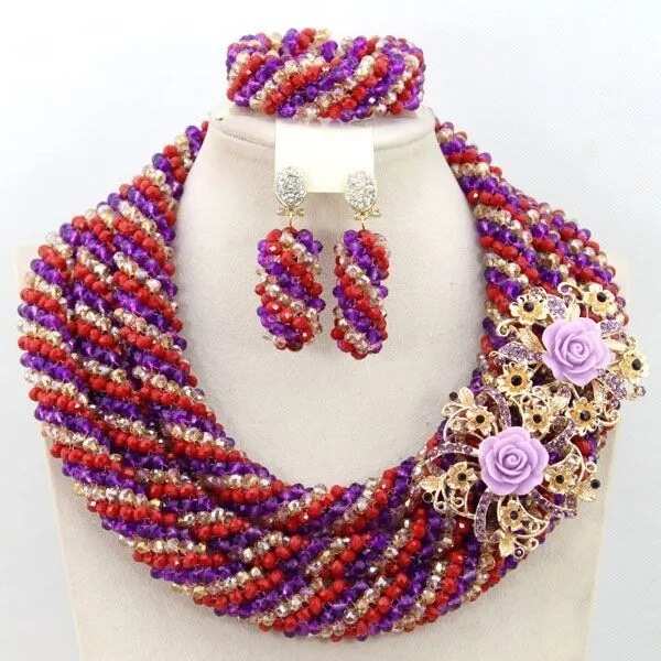 Bead designs for traditional wedding in Nigeria purple jewelry set
