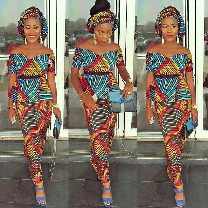 Ankara peplum dresses with bright pattern 2017