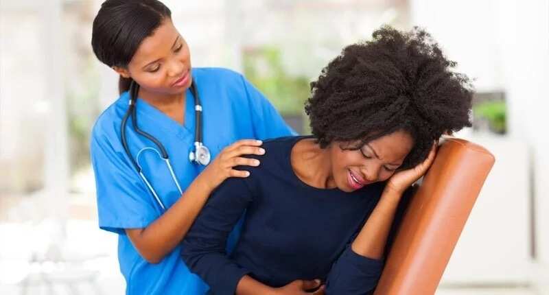 Woman in pain, toilet infection Woman in pain, toilet infection