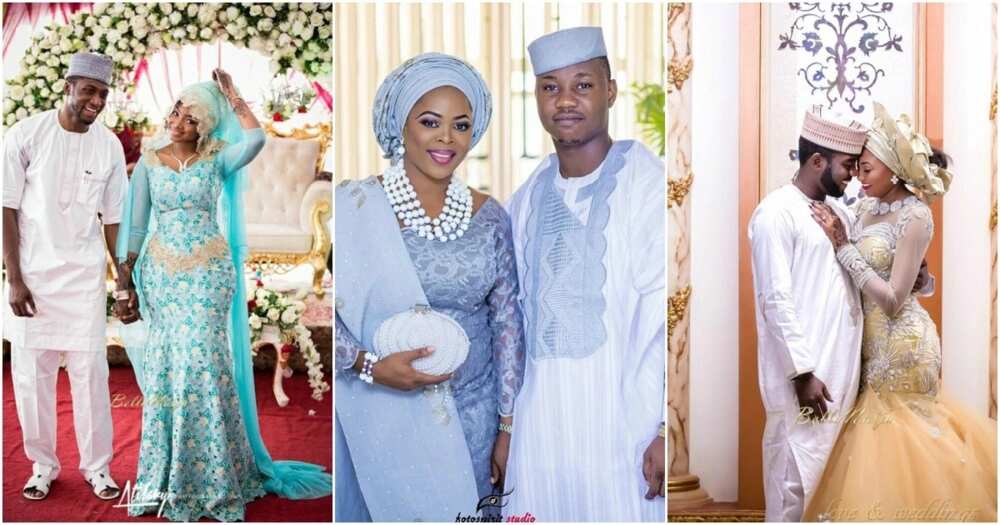 Traditional Nigerian lace wedding gowns of different lengths