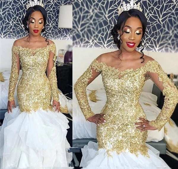 Best gold wedding dresses for bride in Nigeria