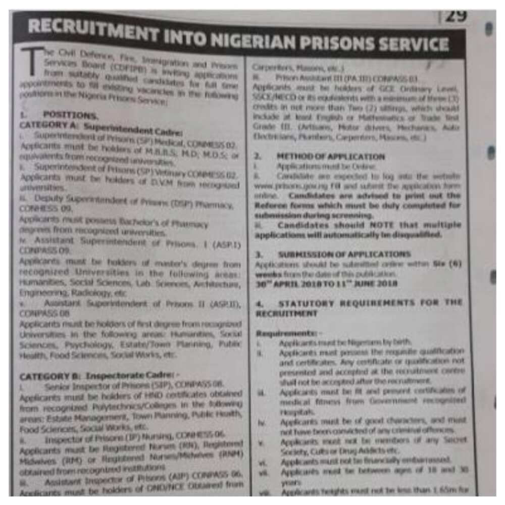 Opportunity: Nigeria Prison Service releases vacancies for BSc, HND, OND, SSCE certificate holders