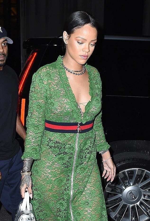 Rihanna in a lace dress