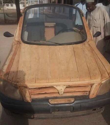 Nigerian constructs a car with wood and motorcycle engine