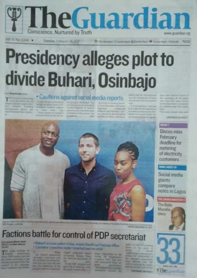 Newspaper review: Presidency alleges plot to divide Buhari, Osinbajo