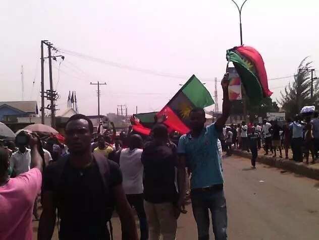 JUST IN: Massive Biafra protest hits Enugu over President Buhari’s visit (photos)