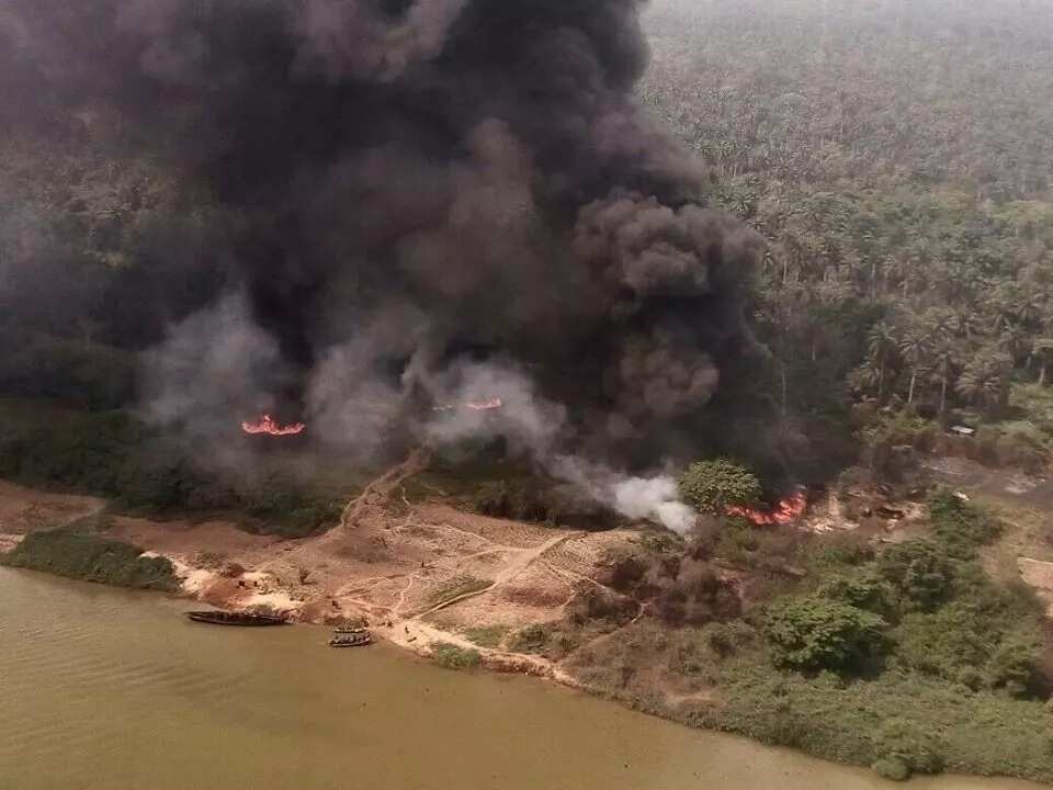 Air Force gunship destroys illegal refineries in the Niger Delta