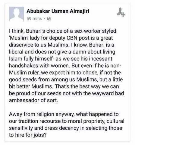 Wani mutum yace Buhari yaci mutuncin musulmai bisa nadin Aisha Ahmad a CBN