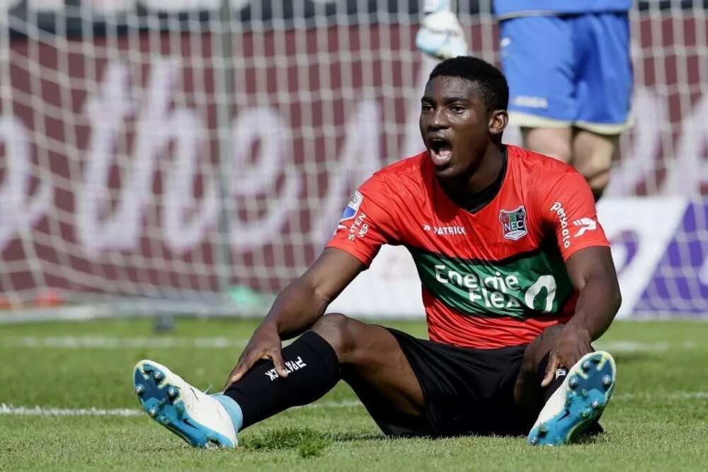 Taiwo Awoniyi in the colours of NEC Nijmegen in the Dutch topflight is expected to extend his Liverpool deal in the coming days. Photo Credit: Getty Images