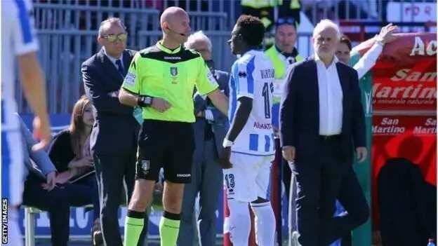 Ghanaian star Sulley Muntari booked for reporting 'racial abuse' to referee