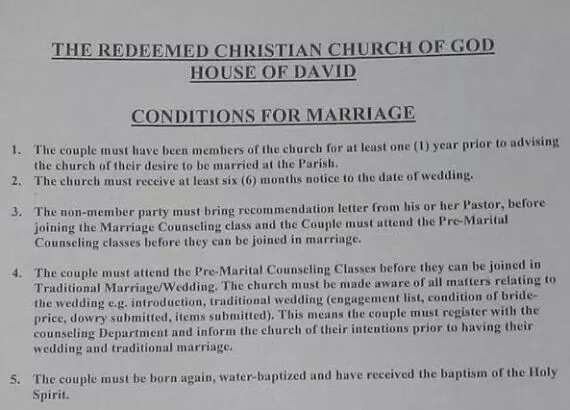 Conditions to be met when marrying in RCCG