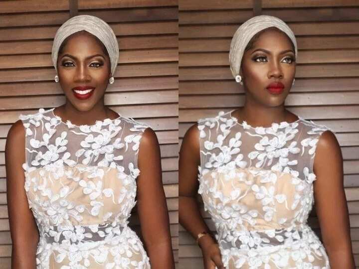 Tiwa Savage in white lace