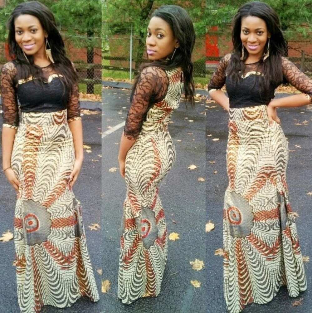 Ankara evening gowns with lace inserts