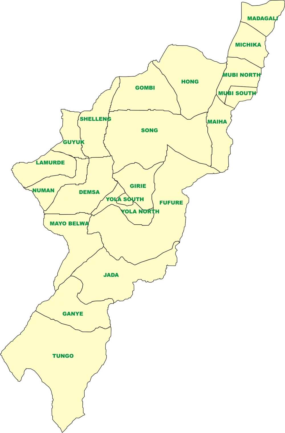 Adamawa map with local governments