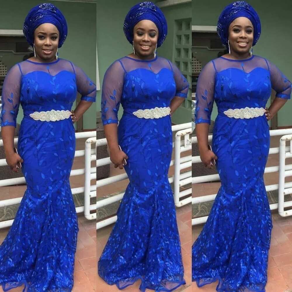 Nigerian blue French lace gown
