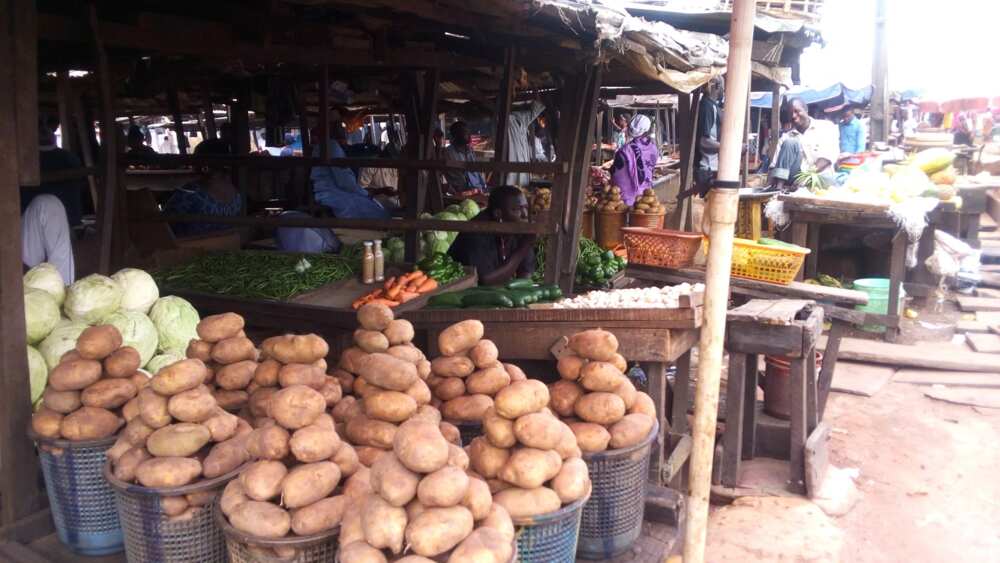 Despite the reduction in the price of potato, traders' were seen sitting idle in their shops at Jos Adun market, Benin- City. Source: Esther Odili