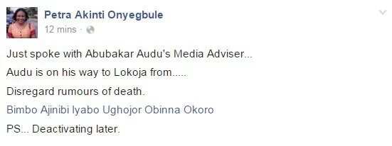 Kogi Guber Elections: APC Candidate Audu Is Dead