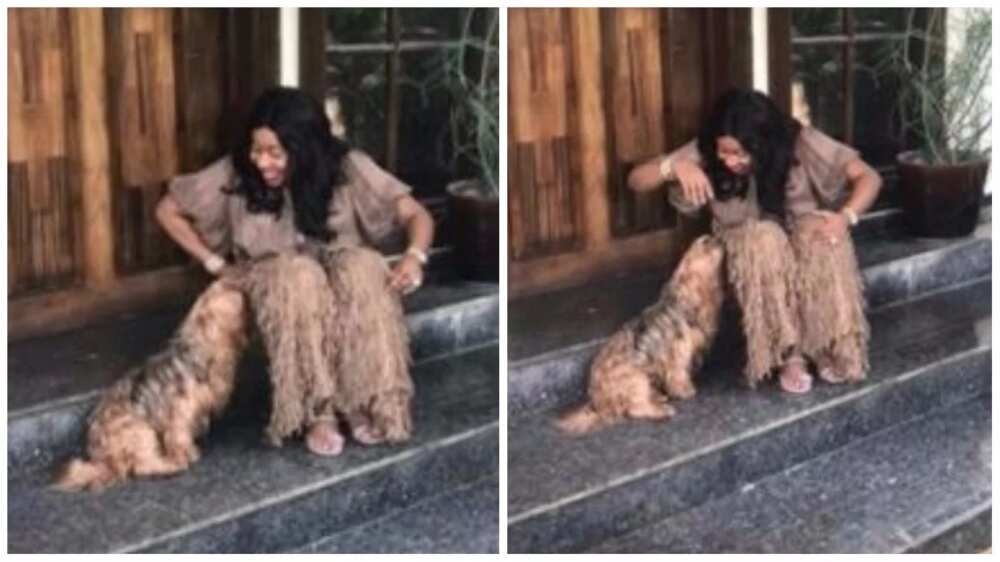 Daughter of Nigerian billionaire, Jennifer Obayuwana, rocks matching outfit with her dog (photos)
