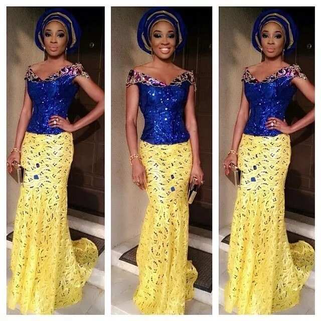 Yellow and blue Aso Ebi