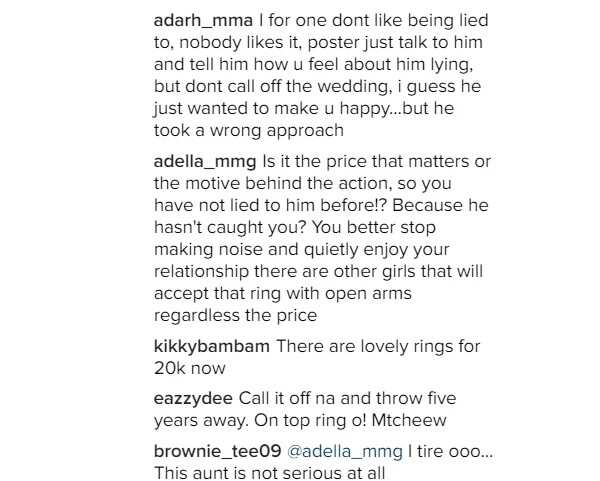 Hehehehe! Lady wants to call off engagement because her fiance got her a N10k ring