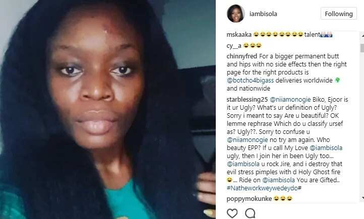 Bisola, ex BBNaija housmate, reacts after being called ugly, says it is her ugliness (photo)