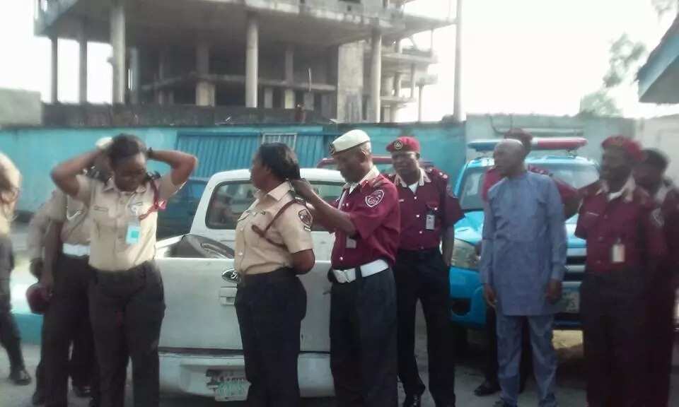 FRSC Sector Commander cutting off female officers' hairs