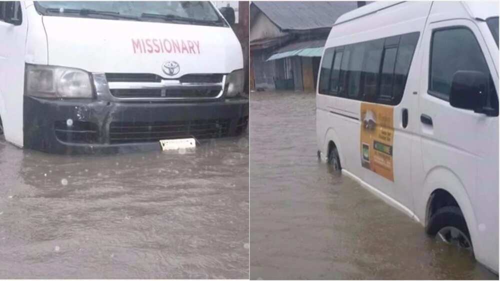 Members of a church worship inside a flooded arena in Port Harcourt