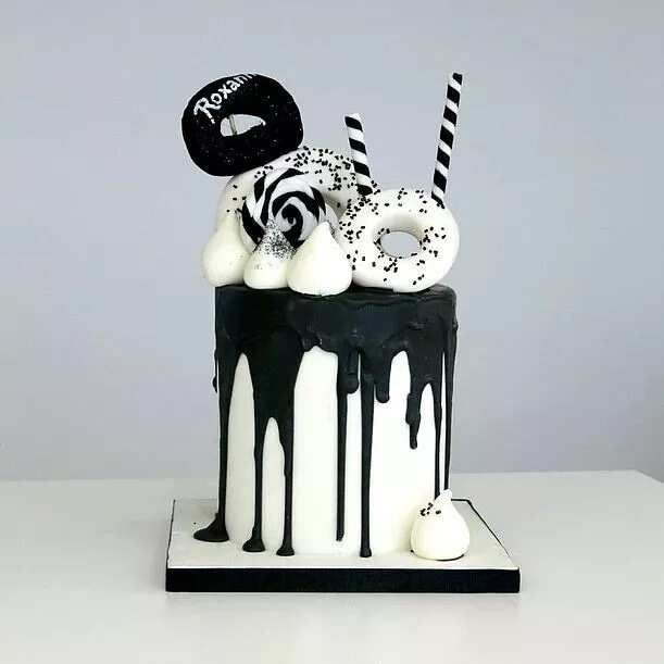 black and white birthday cakes
