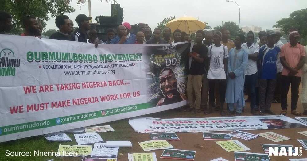 The group is demanding for the return of the president back to Nigeria, or for his resignation due to the fact that he is ill. Photo credit: Nnenah Ibeh