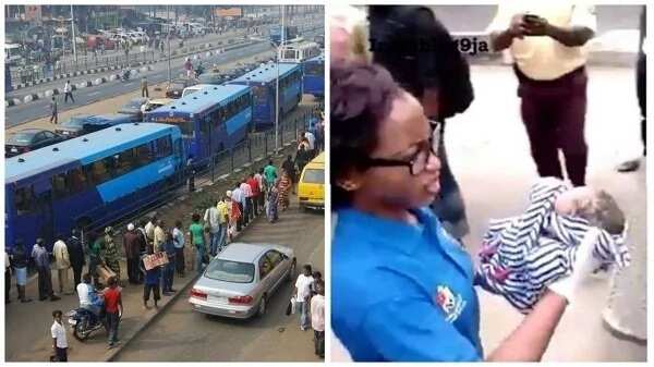 Lady gives birth inside a BRT bus at Fadeyi bus stop Ikorodu road, Lagos.