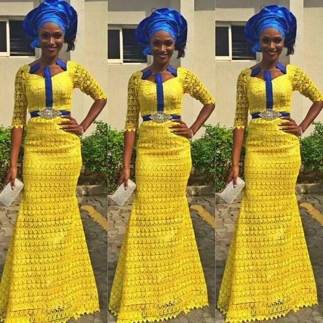 Yellow and blue Aso Ebi