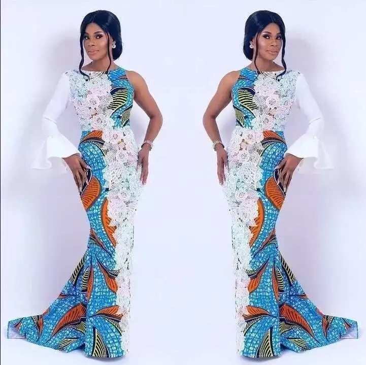 Ankara gown with white lace