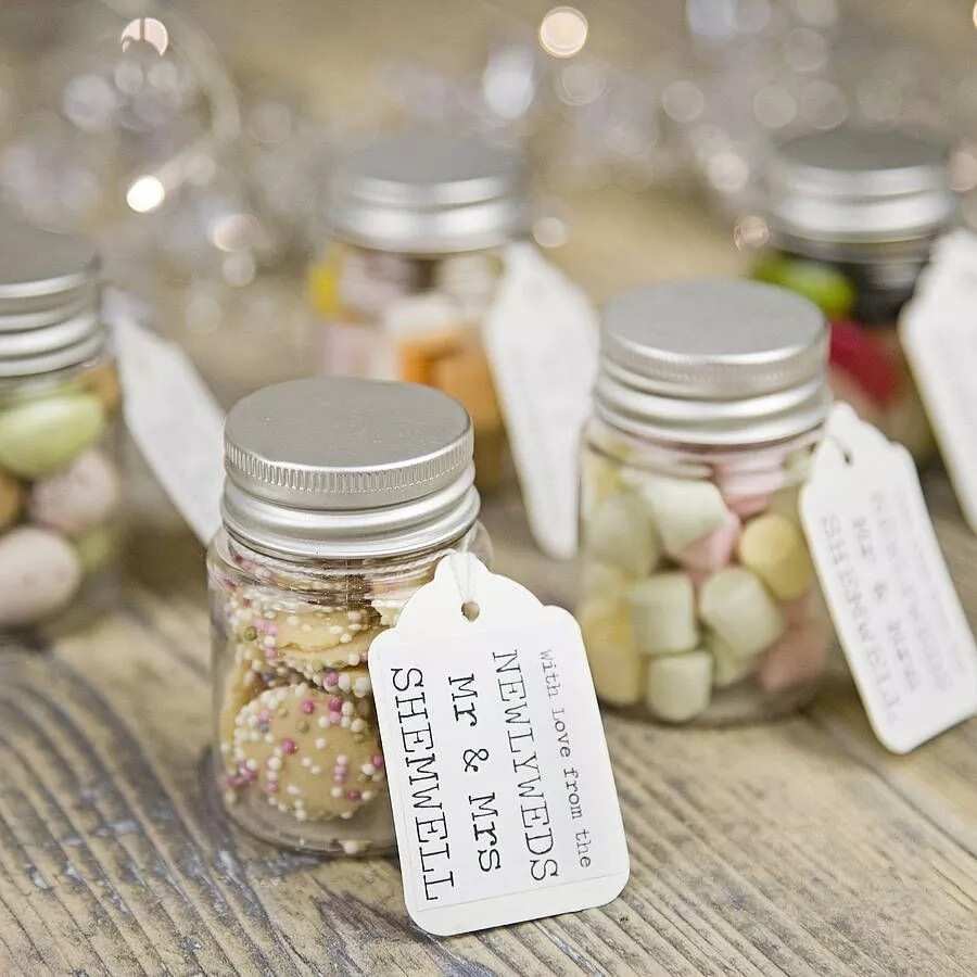 Sweets in packages or glass jars