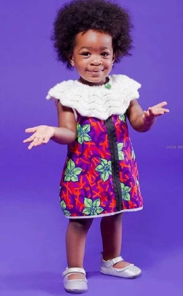 Ankara gown with crochet collar for baby girl