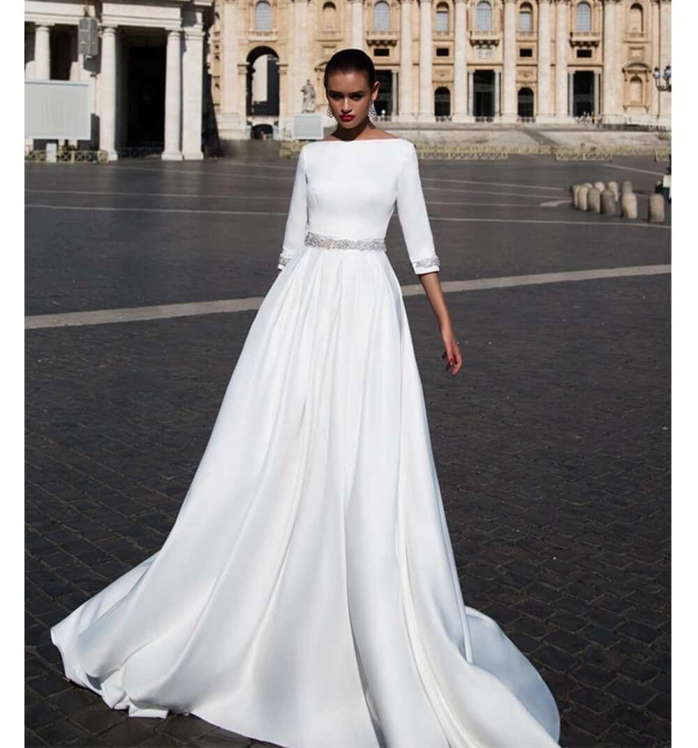 Top 15 satin bridal gown with sleeves