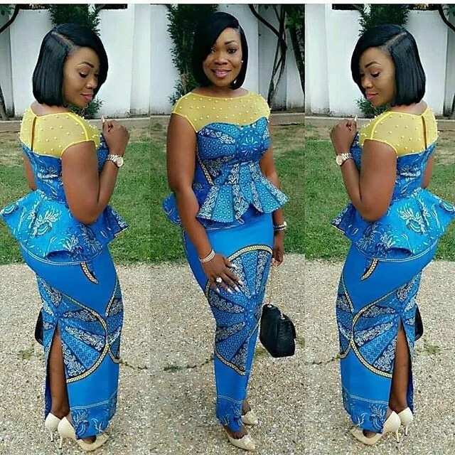 Beautiful Beaded Ankara Peplum Blouse and Skirt