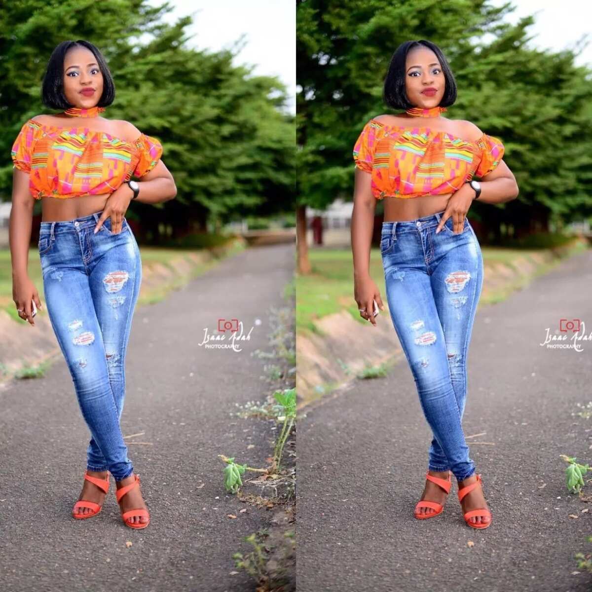 ankara crop top on jeans