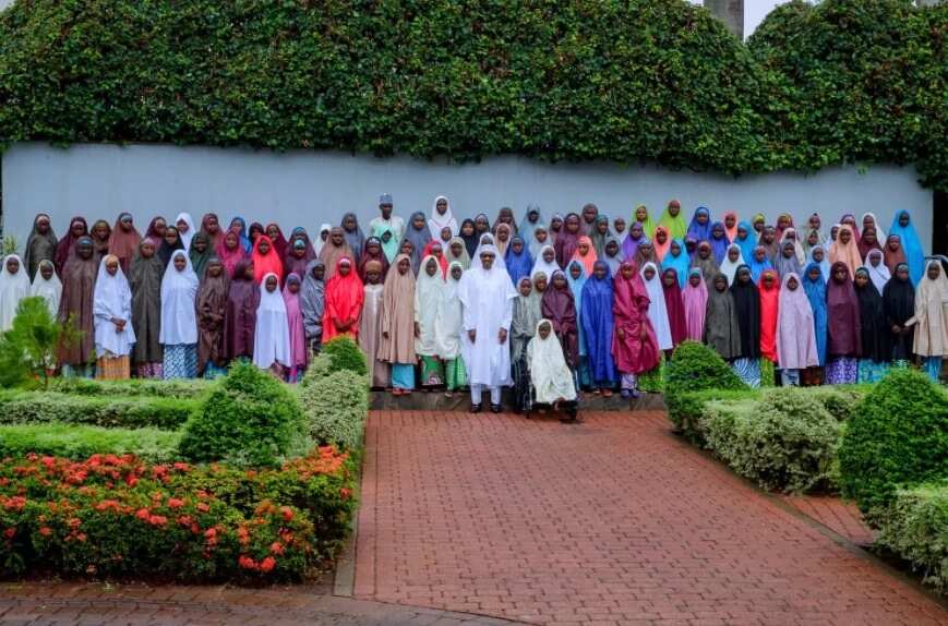 President Buhari receives Dapchi schoolgirls in Aso Rock