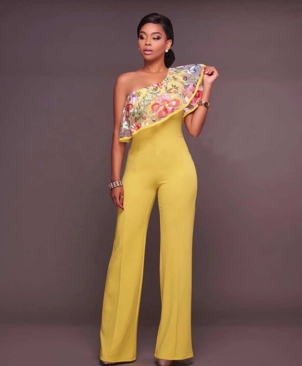 Yellow jumpsuit with decor