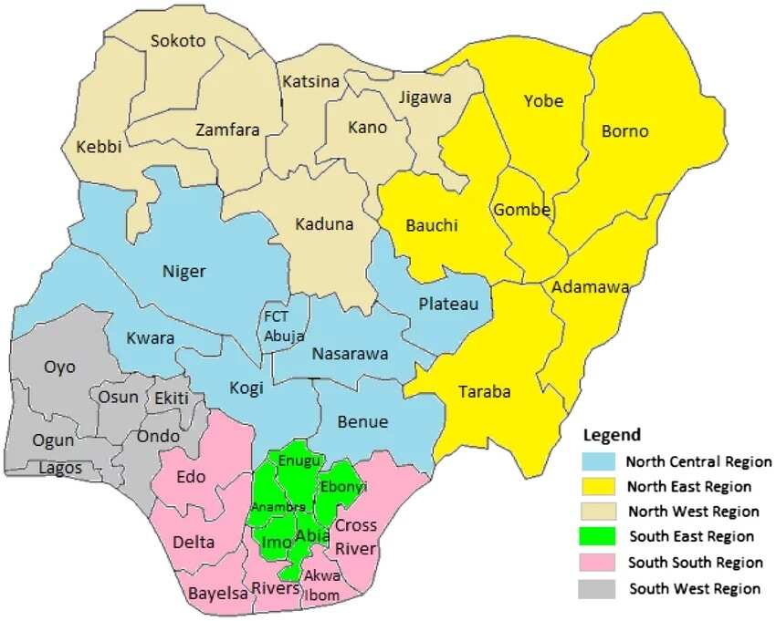 Map of the six geopolitical zones