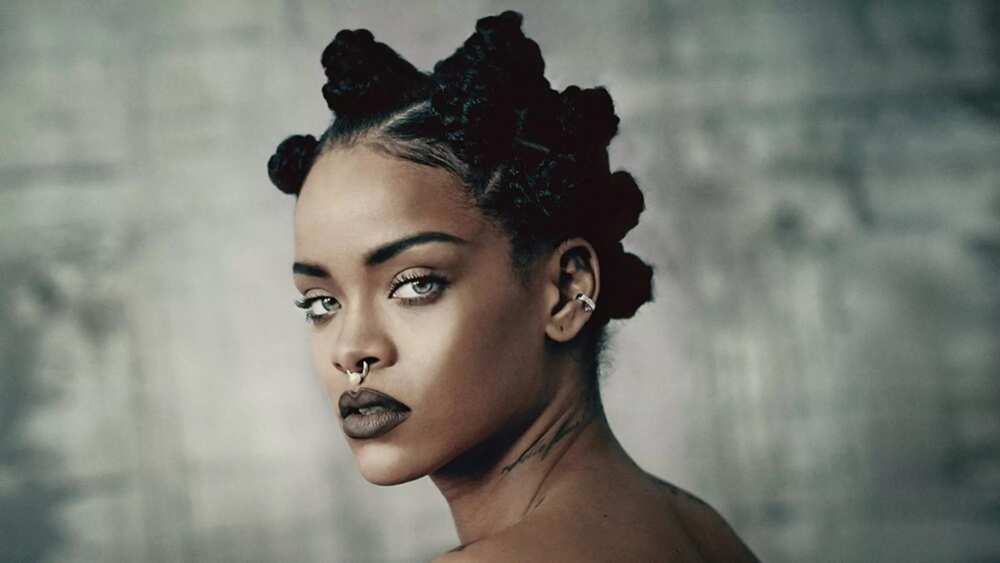 Rihanna with Bantu knot hair