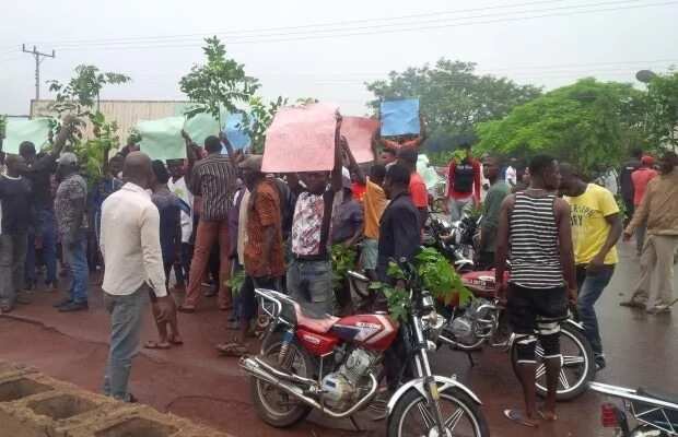 Residents of Ozalla communities in Nkanu West local government area of Enugu state have allegedly blocked Enugu-Port Harcourt expressway. Photo credit: Daily Post