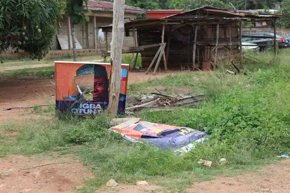 APC Ekiti governorship aspirant, Babafemi Ojudu campaign posters destroyed in Ekiti (photos)