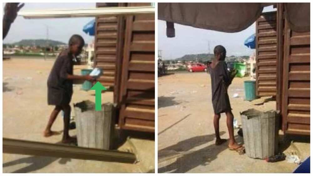 Young boy spotted scavenging for food from a refuse dump (photos)