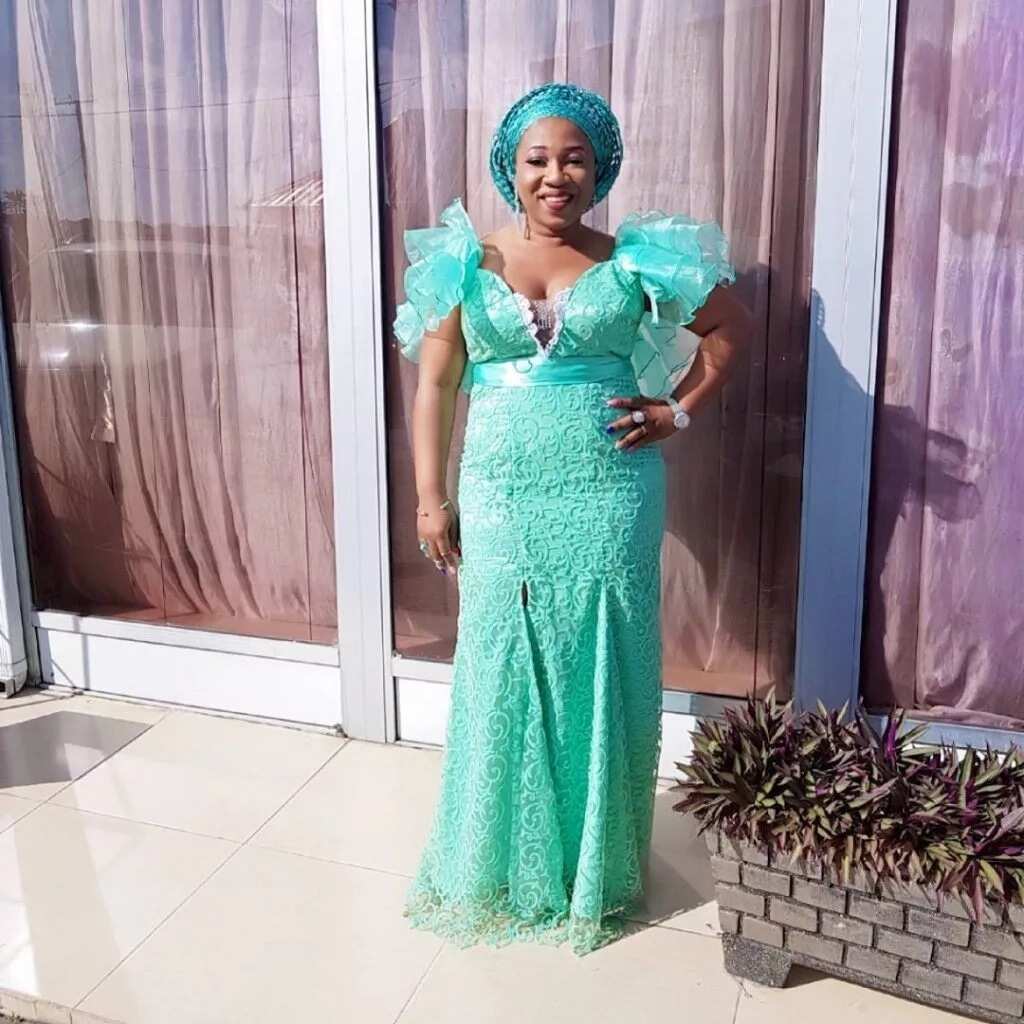 Mint green and peach aso ebi styles Legit.ng