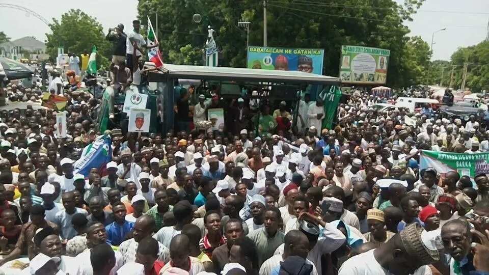 Thousands of Buhari supporters at the Sani Abacha Stadium, Kano. Photo credit: Bashir Ahmad