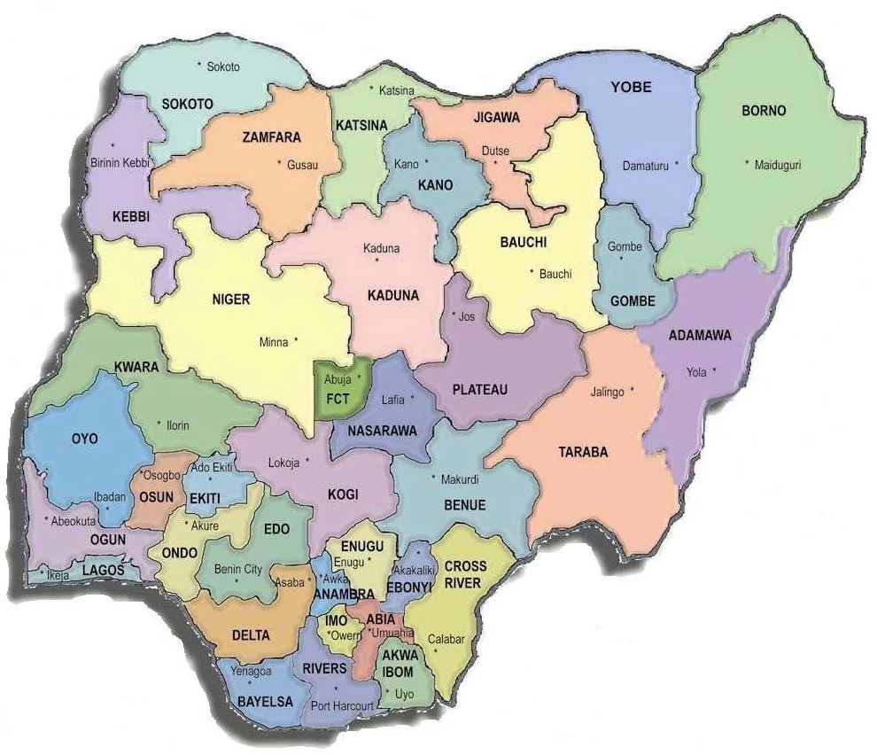 Map Of Nigeria With 36 States And Capitals