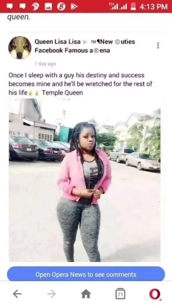 Nigerian lady reveals any man who sleeps with her will become wretched forever